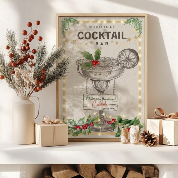 Christmas Cocktails, Modern Home Bar Sign Print