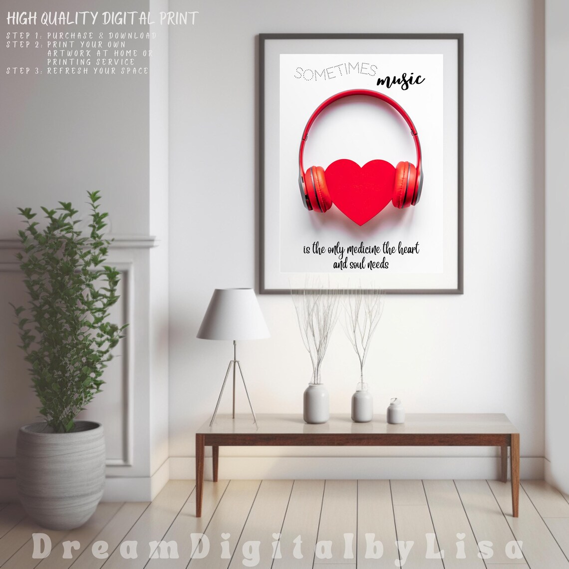 Sometimes Music Is The Only Medicine Red Heart Headphones Poster - Image 4