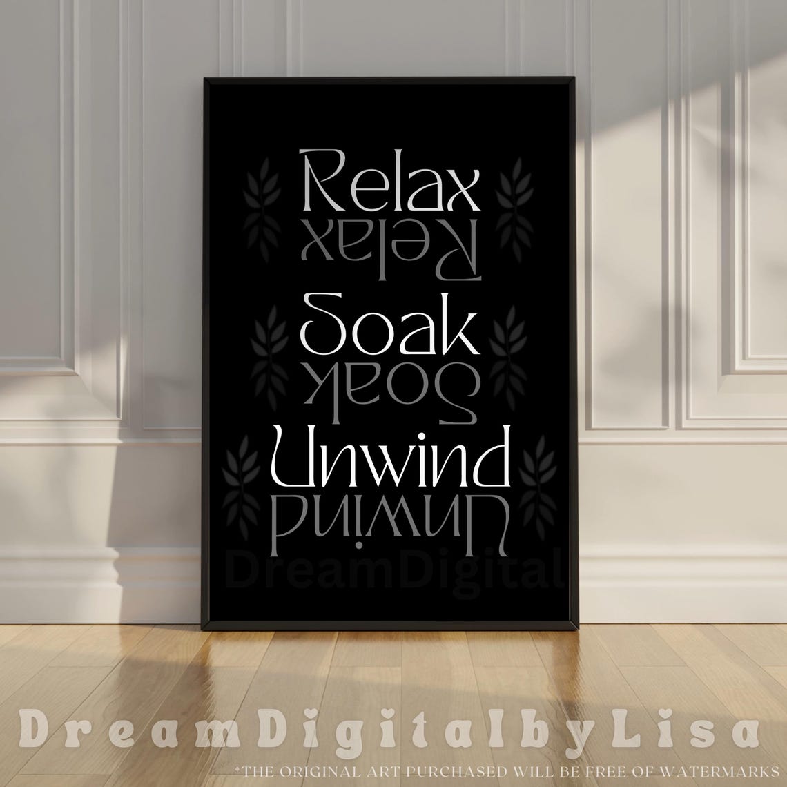Relax Soak Unwind Black Bathroom Wall Decor Typography Poster