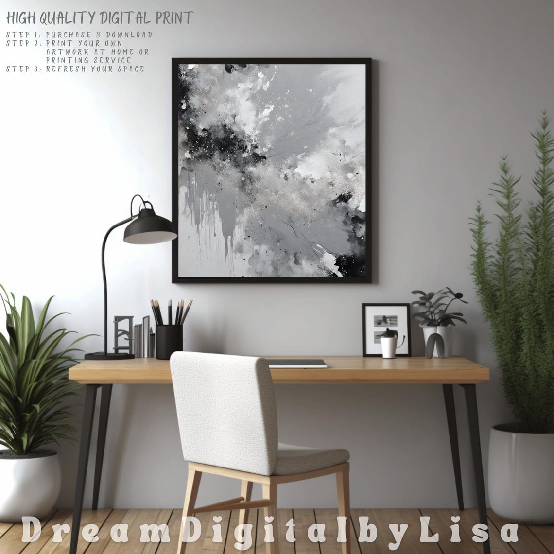 Abstract Grey Black and White Ink Splash Modern Watercolor Art Poster - Image 4
