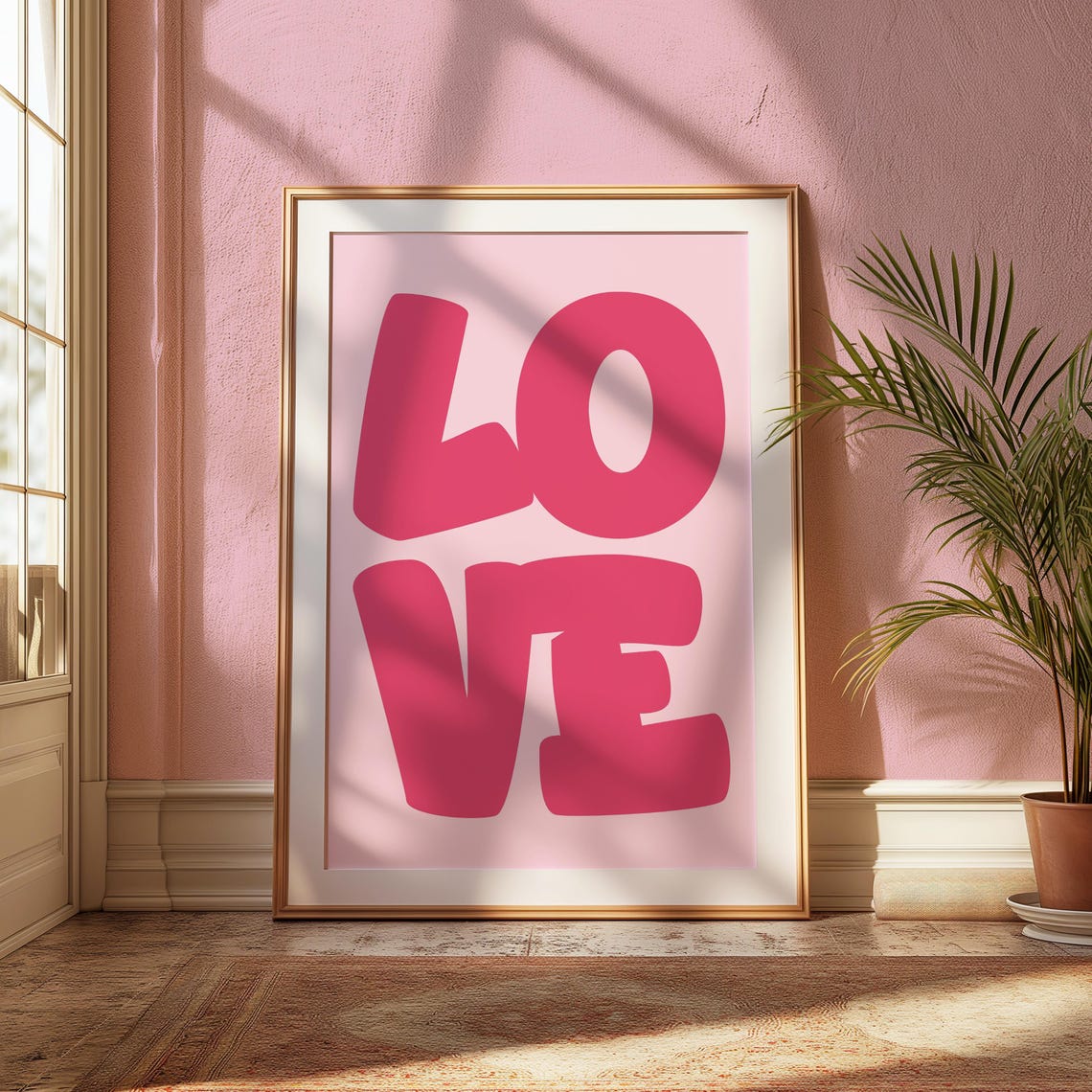 Chunky Bold Pink LOVE Retro Typography Modern Bedroom Wall Art