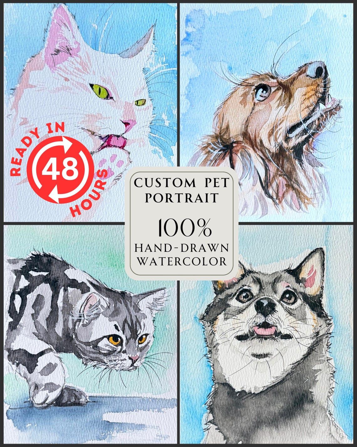 Pet Watercolor Painting From Photo Custom Pet Painting Dog Remembrance Gift Watercolor Pet Portrait From Photo Wall Art Custom Cat Painting - Image 4