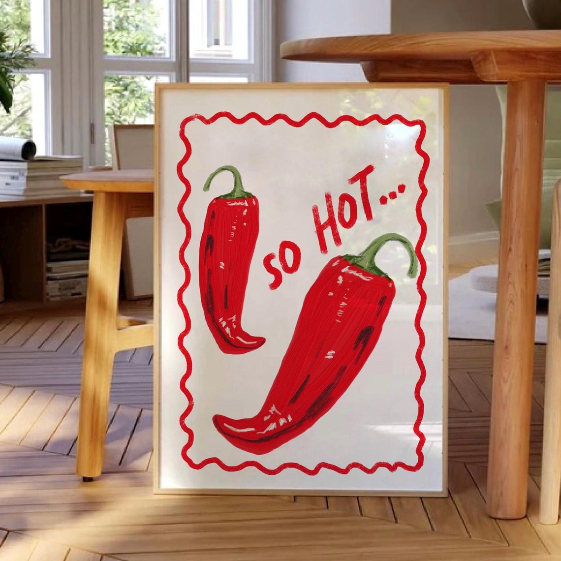 So Hot Funky Red Chili Peppers Wavy Border Kitchen Decor Poster - Image 4