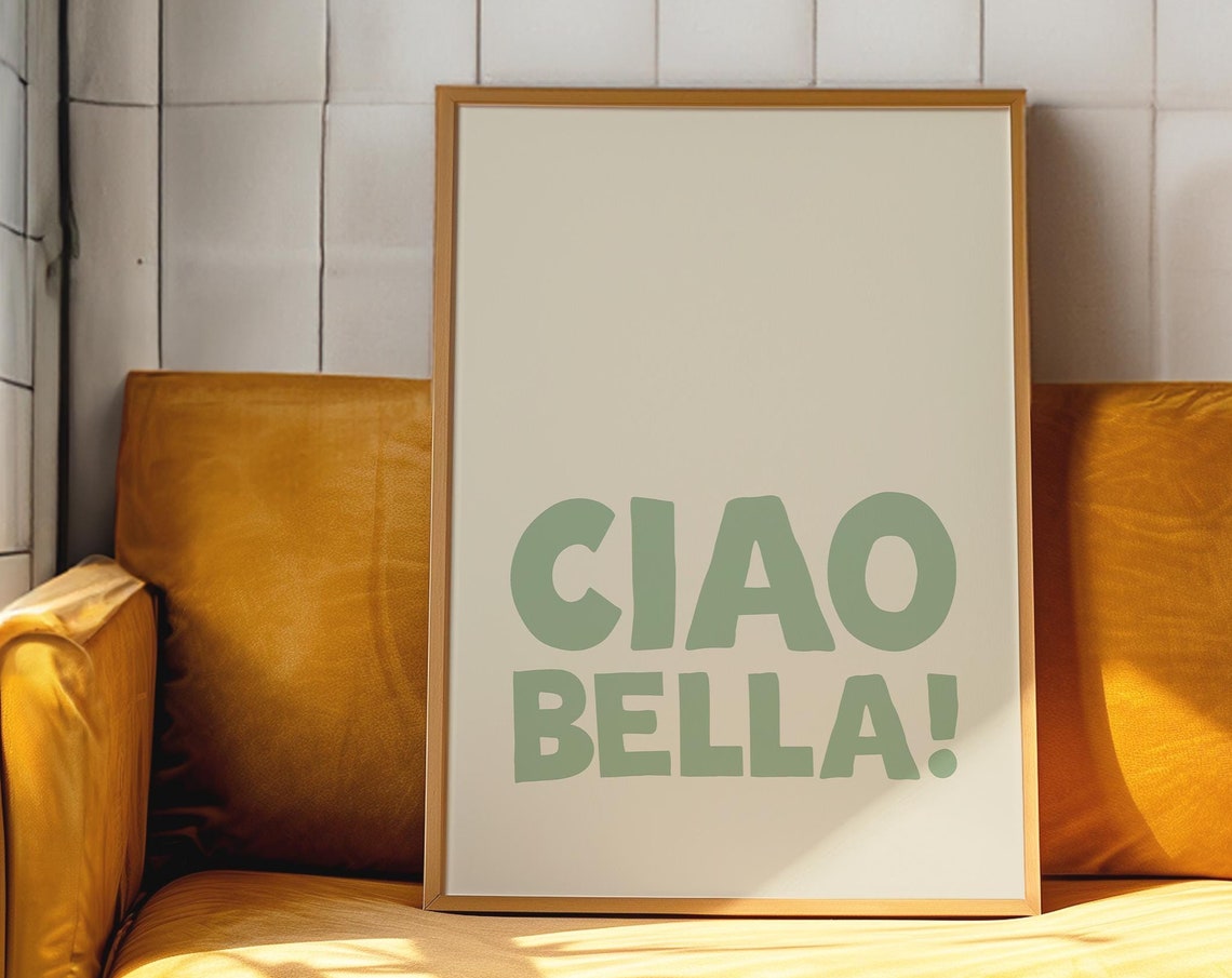 Ciao Bella Mint Green Italian Greeting Typography Kitchen Poster