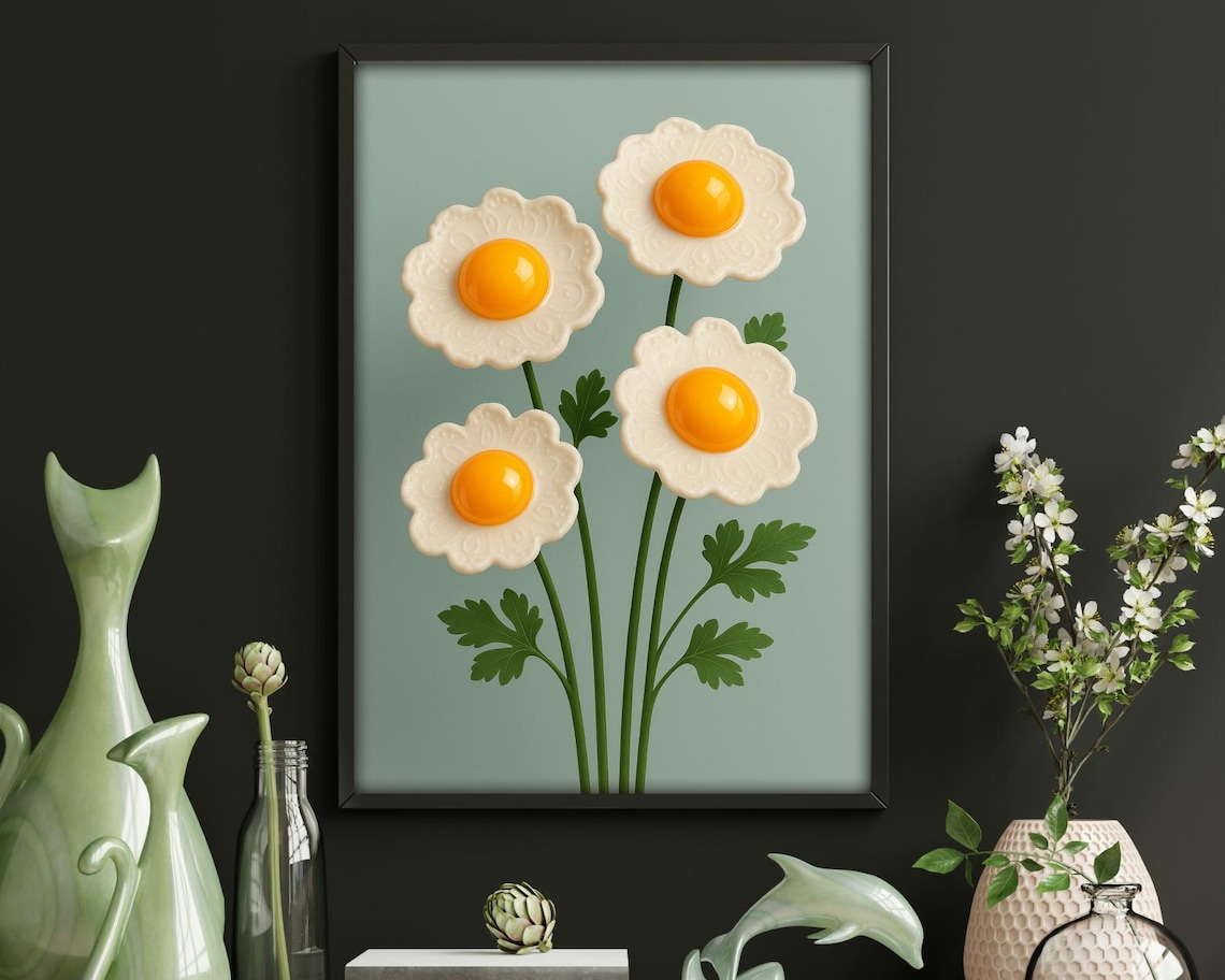 Sunny Egg Bloom Surreal Minimalist Kitchen Art