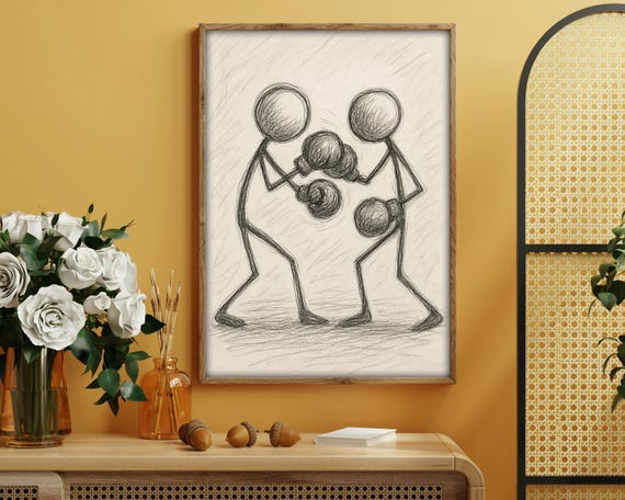 Stick Figure Boxers, Funny Minimalist Sketch