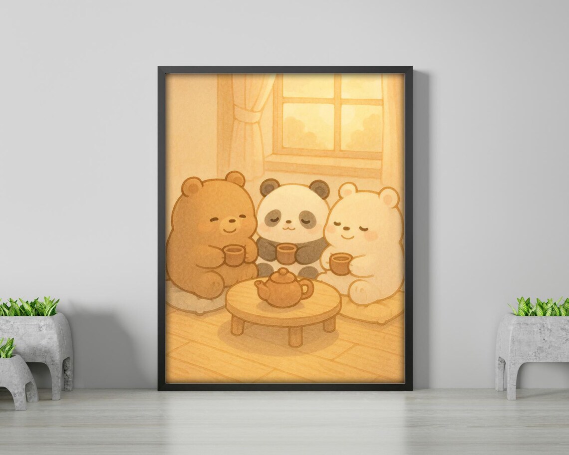 Cute Bear Tea Party, Cozy Illustration For Kids Room - Image 2