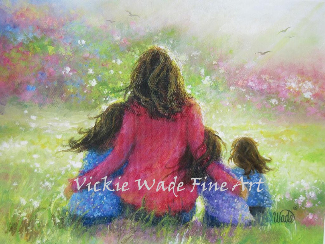 Mother And Three Daughters Sitting In A Blooming Flower Garden Poster