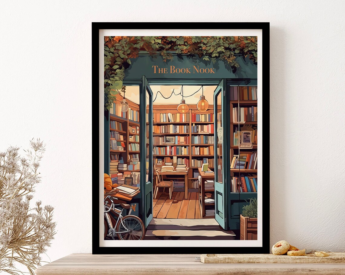 The Book Nook Cozy Bookshop Storefront Book Lover Reading Room Poster - Image 4