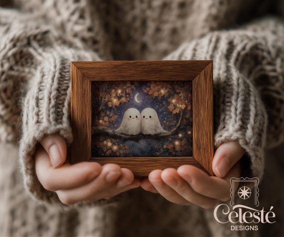 Couple Wall Art Cute Halloween Print Autumn Illustration Kawaii Ghosts Cosy Fall Decor