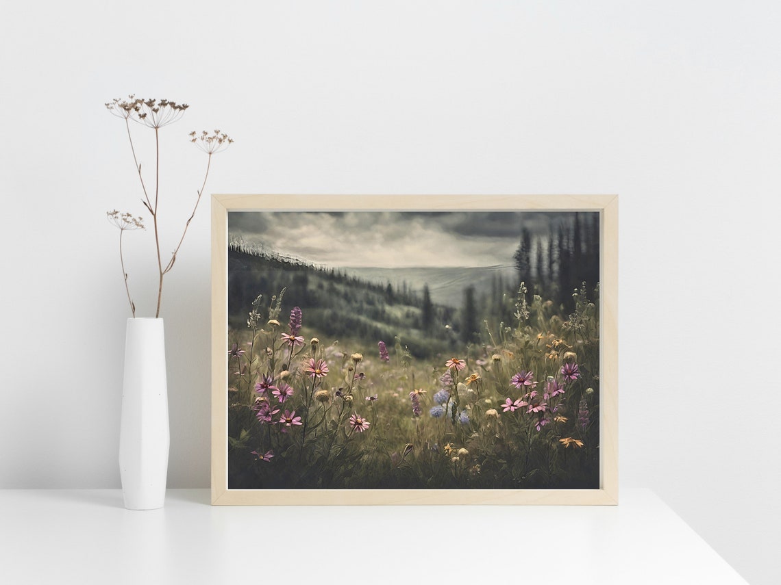 Wildflower Painting Vintage Cottage Garden Decor Print Farmhouse Oil Painting Moody Vintage Wildflower Wall Art - Image 6