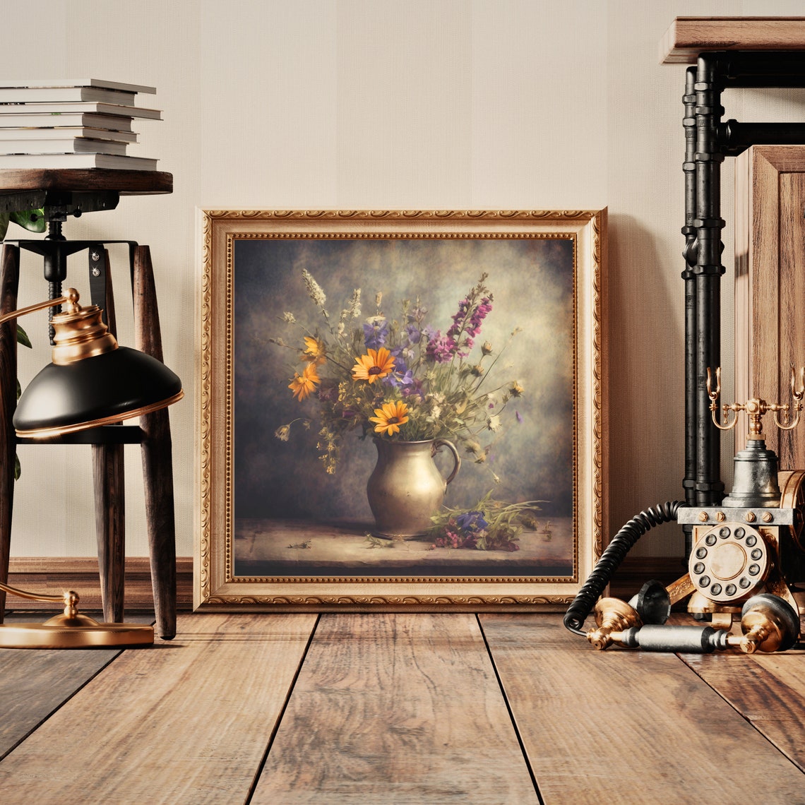 Wildflower Vase Painting Spring Cottagecore Farmhouse Still Life Flower Vintage Art Print French Country Farmhouse Antique Oil Painting - Image 5