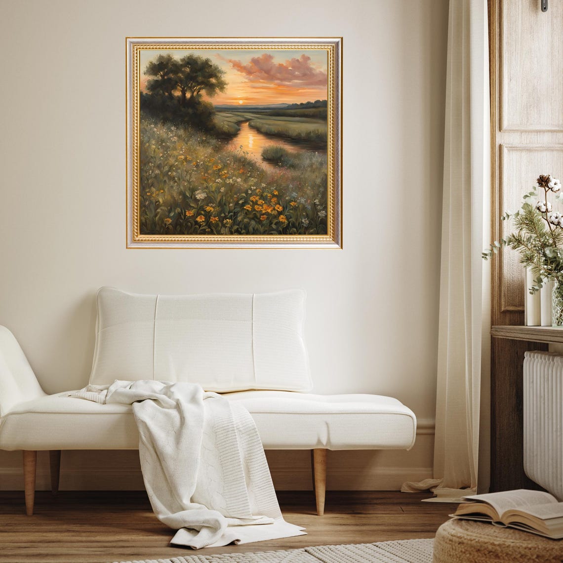 Fall Wildflower Wall Art Vintage Cottage Garden Decor Farmhouse Oil Painting Moody Kitchen Art Print Cottagecore Vintage Sunrise Landscape - Image 3