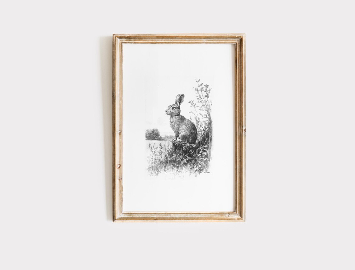 Vintage Rabbit Sketch Easter Art Print, Nursery Decor - Image 2