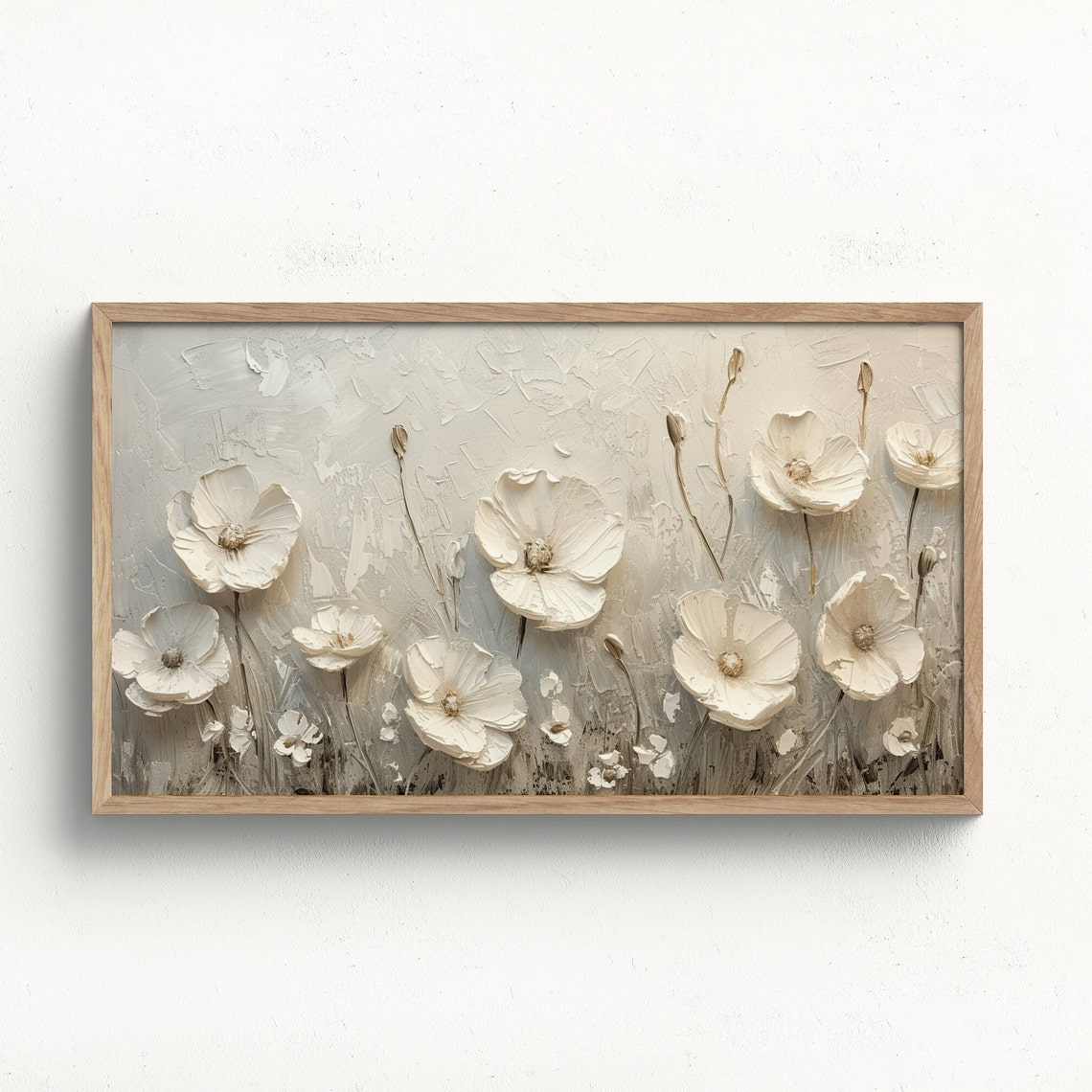 White Wildflowers Textured Impasto Neutral Modern Farmhouse Poster
