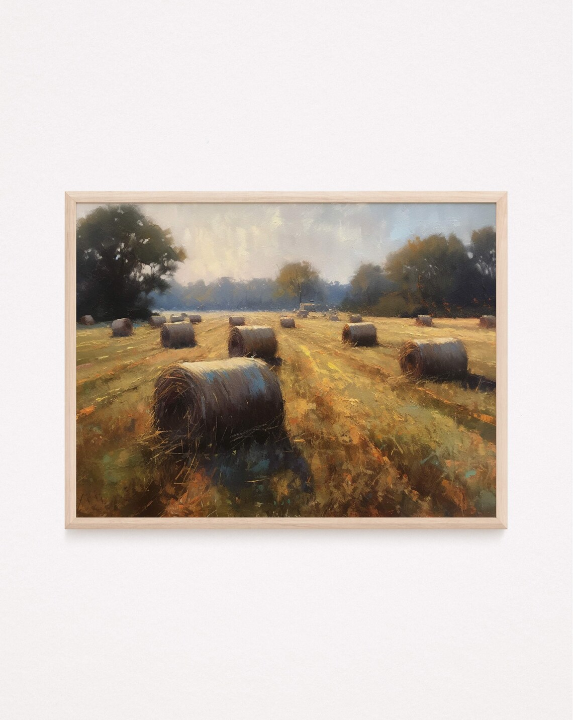 Hay Bales Vintage Oil Painting Art Print, Rustic Farm - Image 2