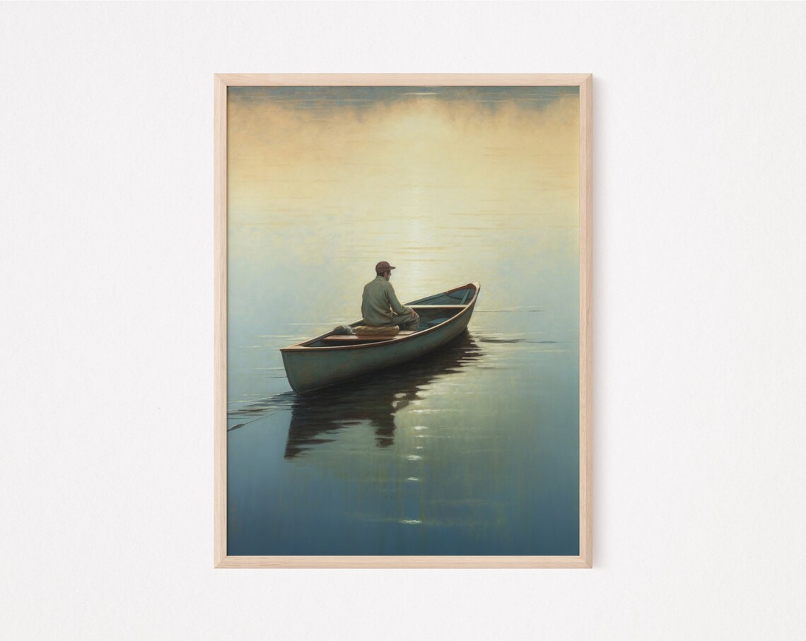 Vintage Fishing Canoe Fisherman Art Print, Nautical - Image 2