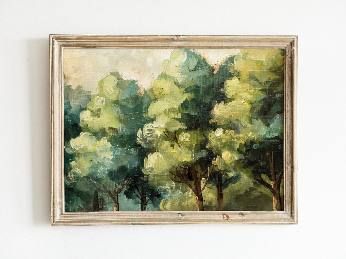 Green Tree Canopy Impressionist Painting Lush Summer Foliage Art Print