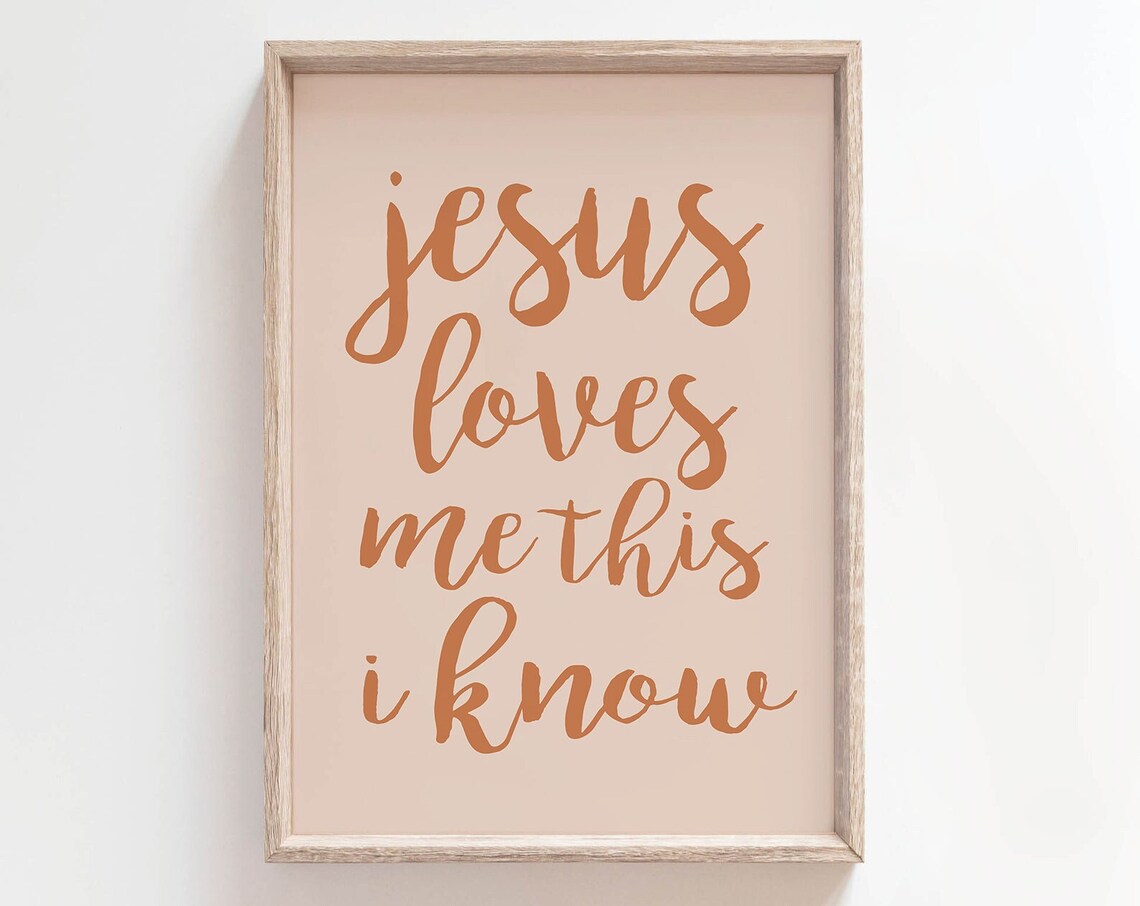Jesus Loves Me This I Know Warm Terracotta Script Blush Poster - Image 2