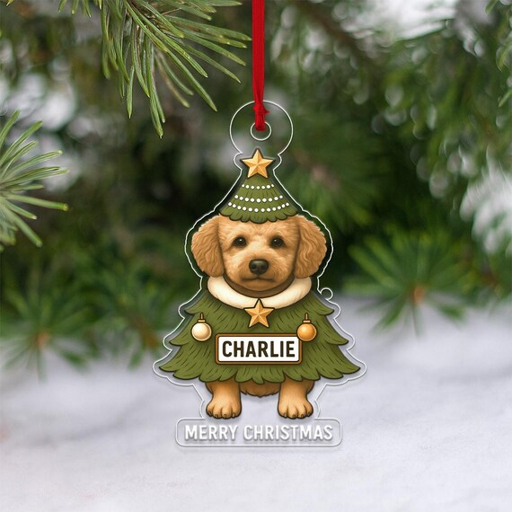 Personalized Golden Retriever Puppy Christmas Tree Ornament Poster