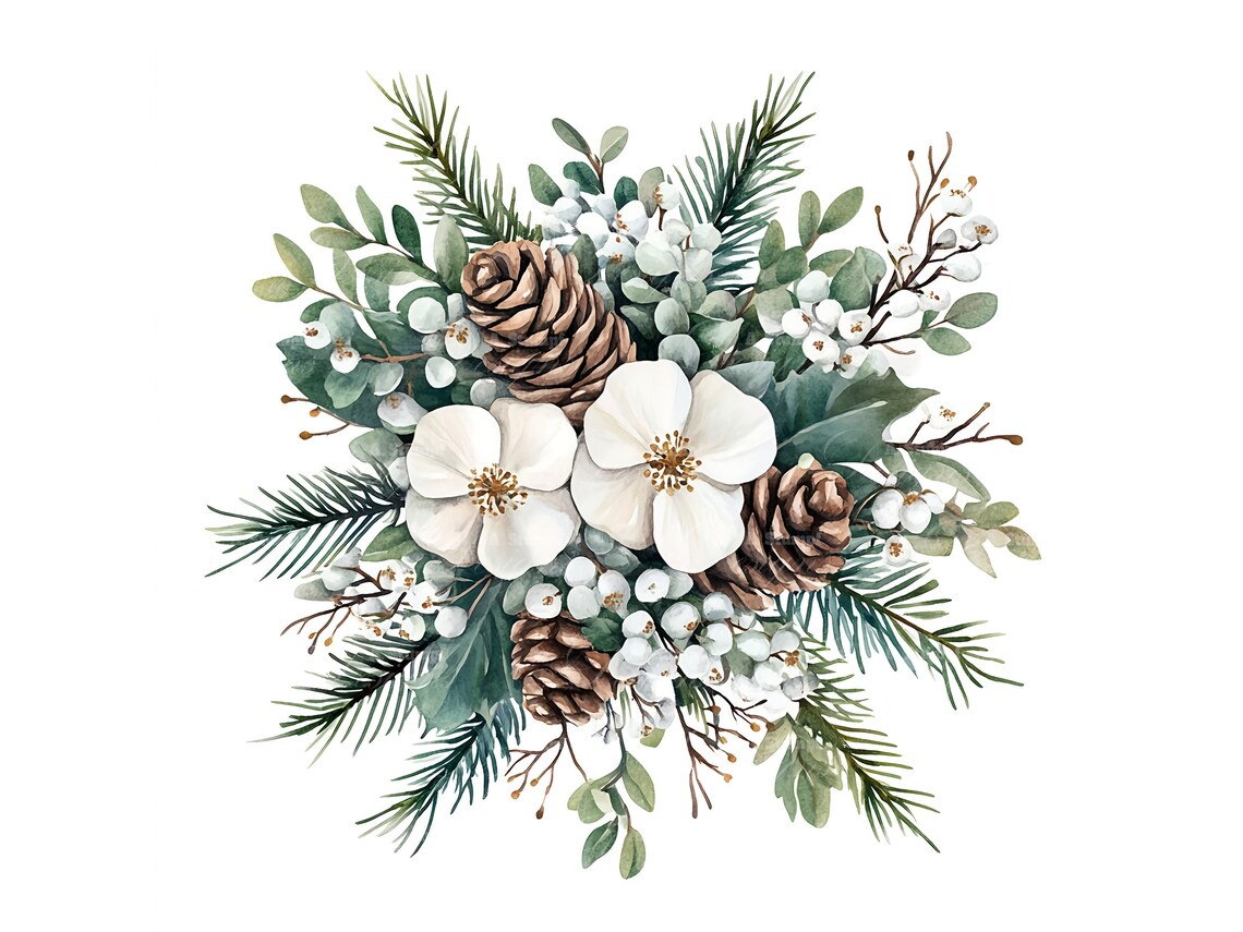 Christmas Pinecone Bouquet Watercolor Holiday Floral Home Decor Poster - Image 10