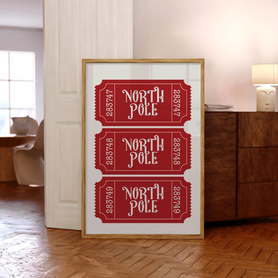 North Pole Vintage Ticket Stub Christmas Holiday Poster In Red