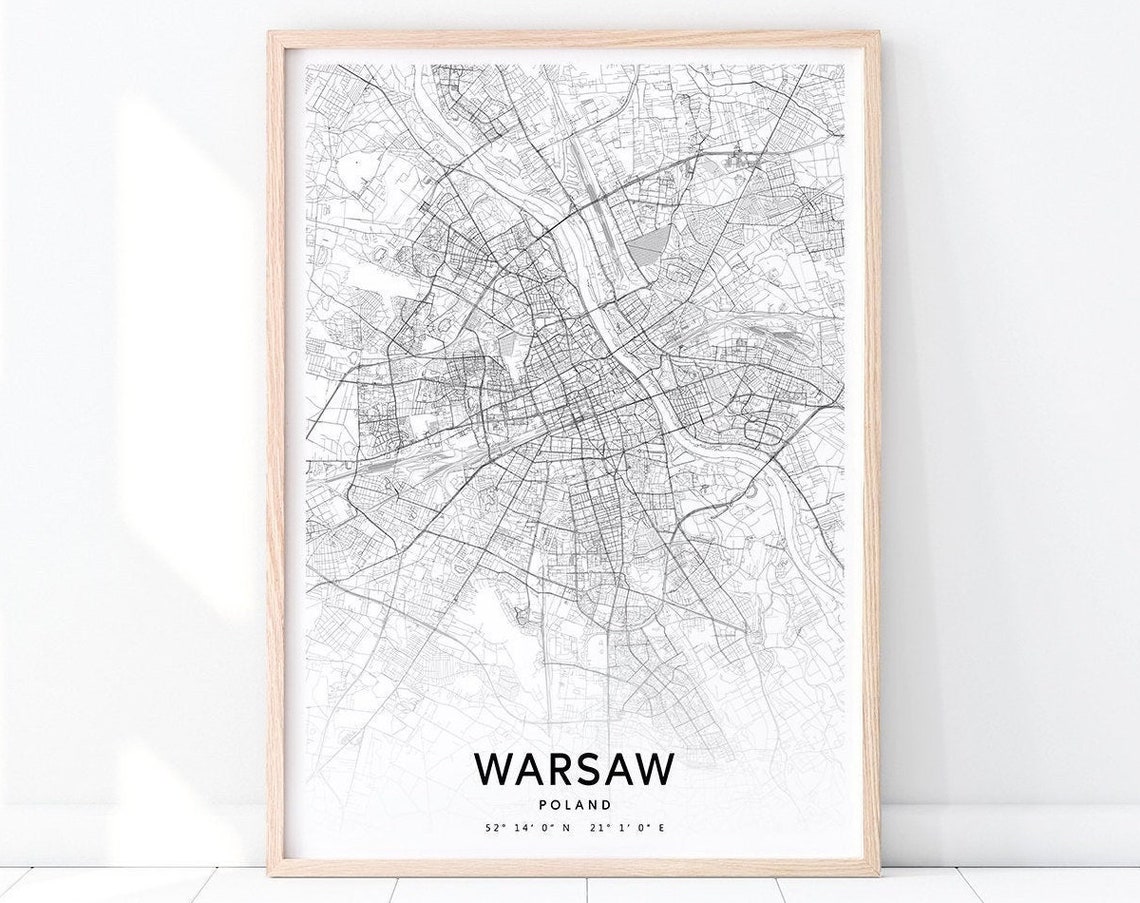Warsaw Map Print Art Poland Poster Street Road Modern Wall Home Office Decor