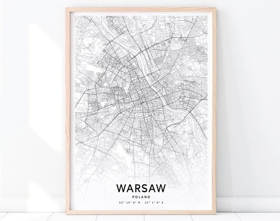 Warsaw Map Print Art Poland Poster Street Road Modern Wall Home Office Decor
