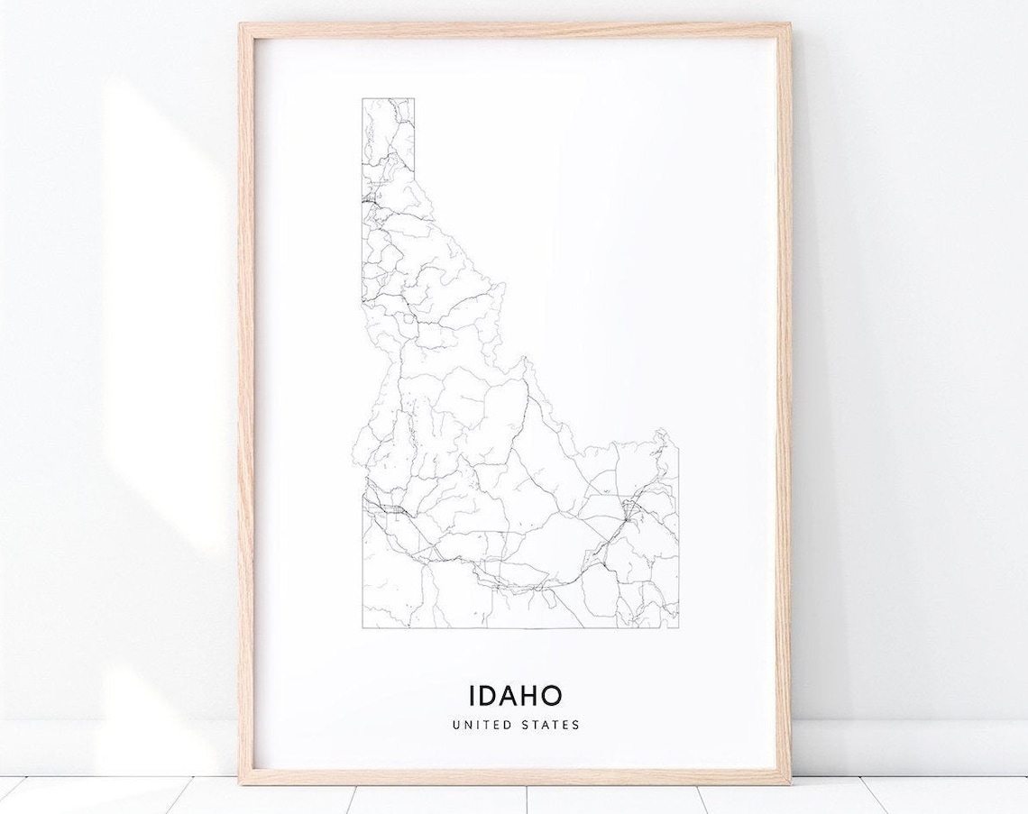 Idaho Map Print, Minimalist State Road Poster