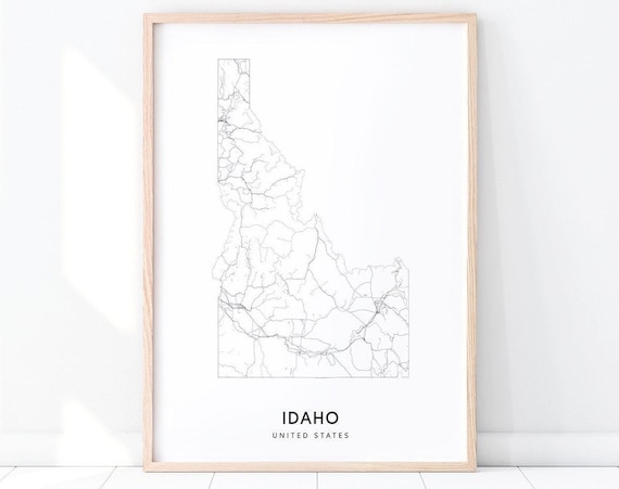 Idaho Map Print, Minimalist State Road Poster
