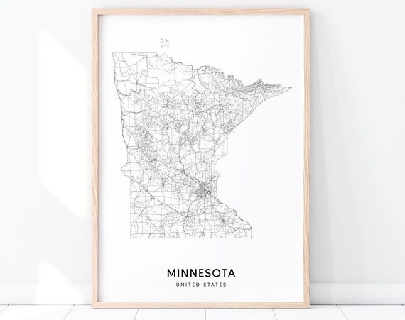 Minnesota Map Print, Modern State Road Art Poster