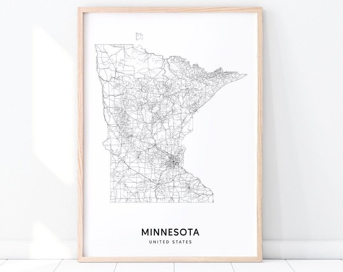 Minnesota Map Print, Modern State Road Art Poster