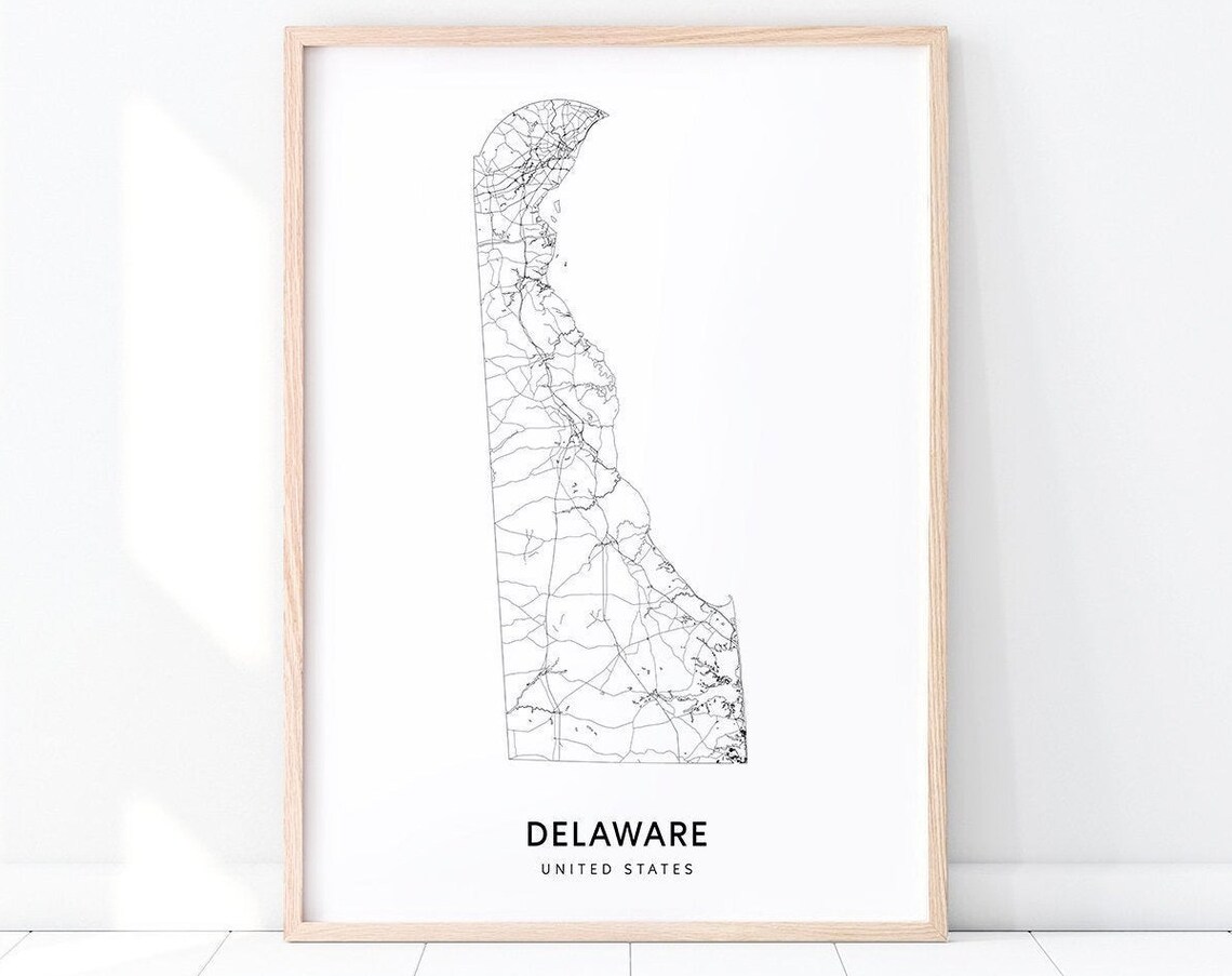 Delaware Map Print, Modern State Road Poster