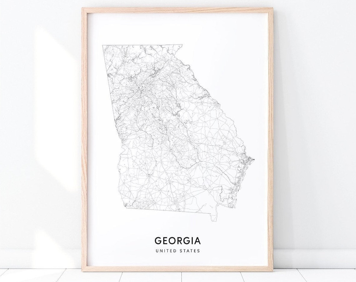 Georgia Map Print, Modern State Road Poster
