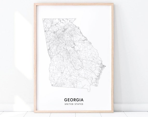 Georgia Map Print, Modern State Road Poster