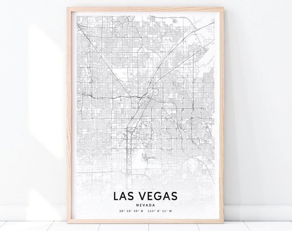 Las Vegas Map Print Nevada Usa Art Poster City Street Black And White Modern Minimalist Office Decor Wall