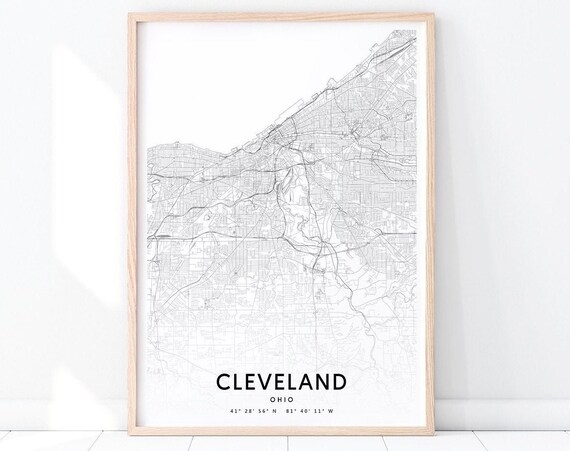 Cleveland Map Print, Ohio USA Modern Poster