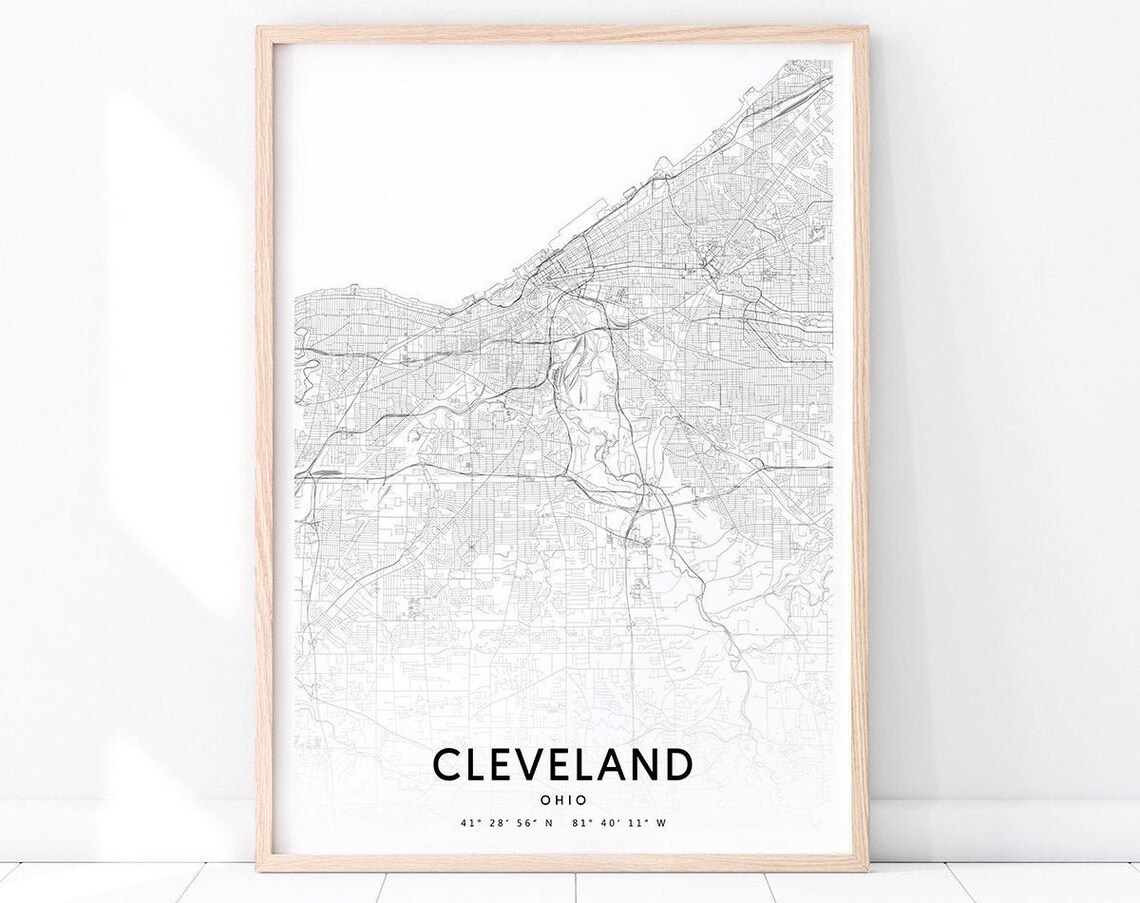 Cleveland Map Print, Ohio USA Modern Poster
