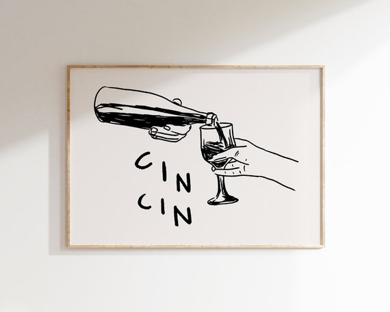 Cin Cin Poster Bar Cart Accessories Cocktail Wall Art Bar Poster Drink Wall Art Cute Apartment Decor Housewarming Gift Kitchen Art
