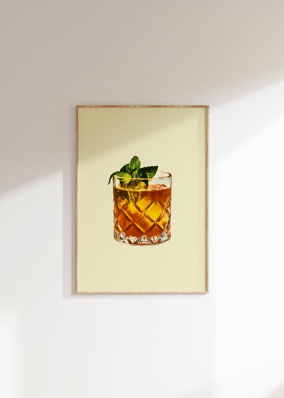 Old Fashioned Cocktail Poster Bar Cart Accessories Whisky Art Print Vintage Cocktails Wall Art Cute Apartment Decor