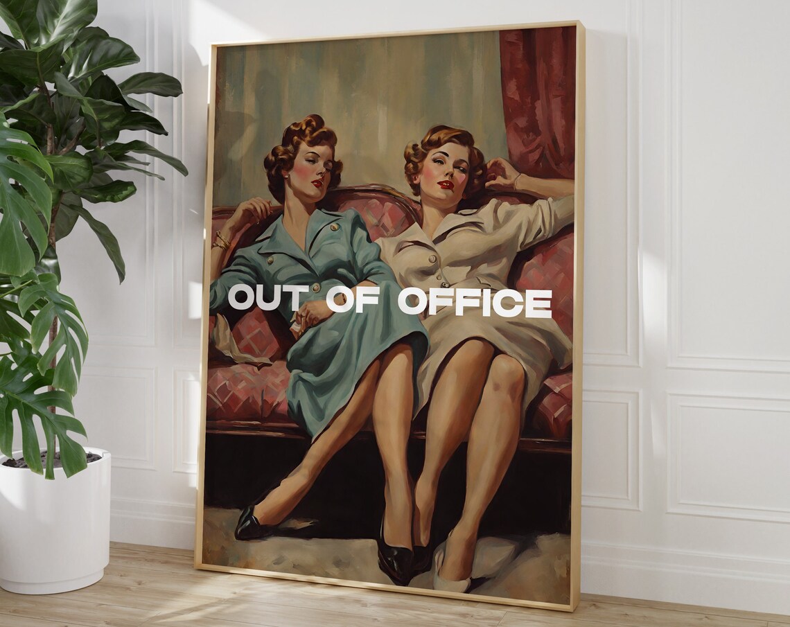 Out of Office Vintage Pin-Up Ladies Sofa Retro Glam Fun Poster