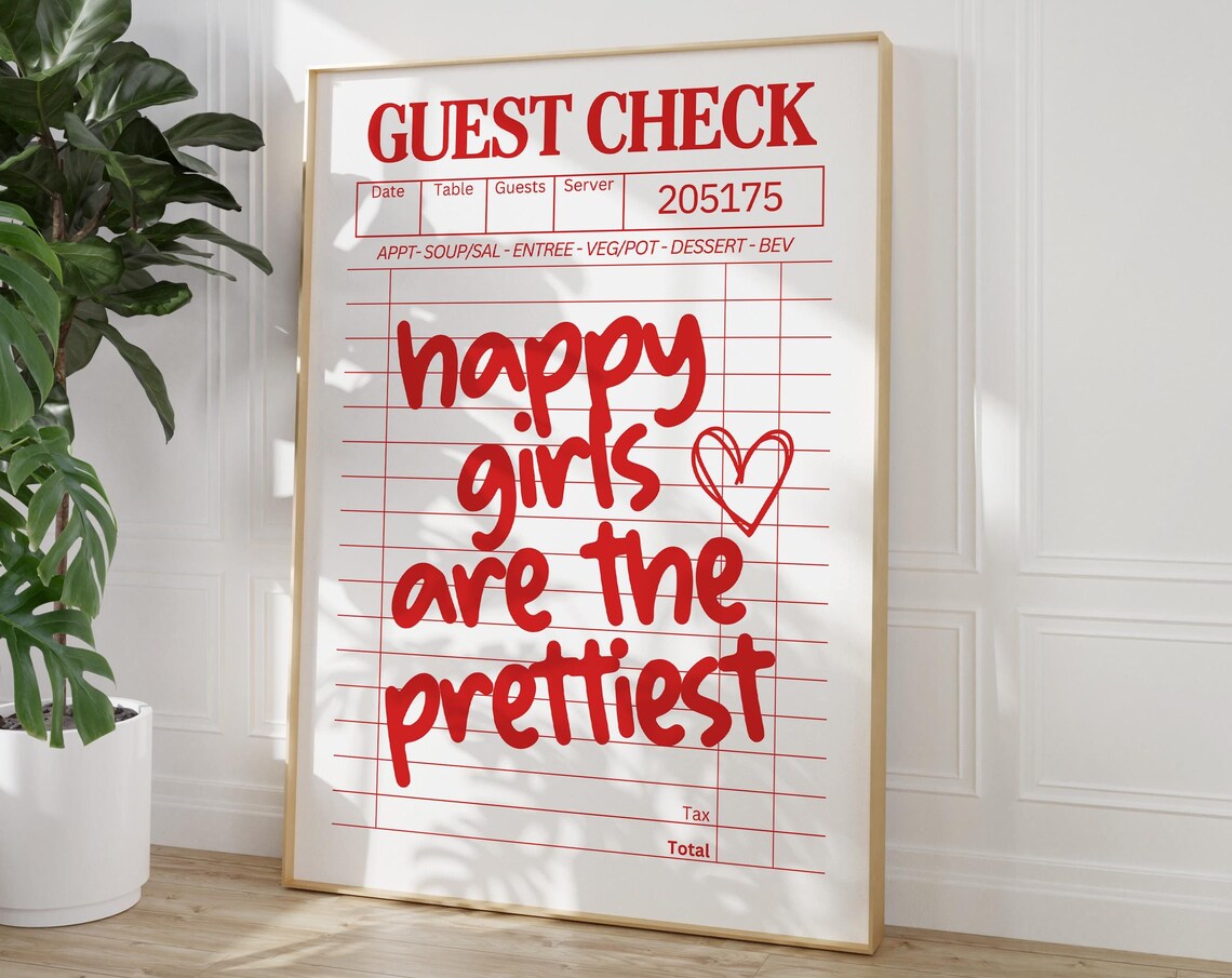 Happy Girls Are The Prettiest Guest Check Red Kitchen Poster