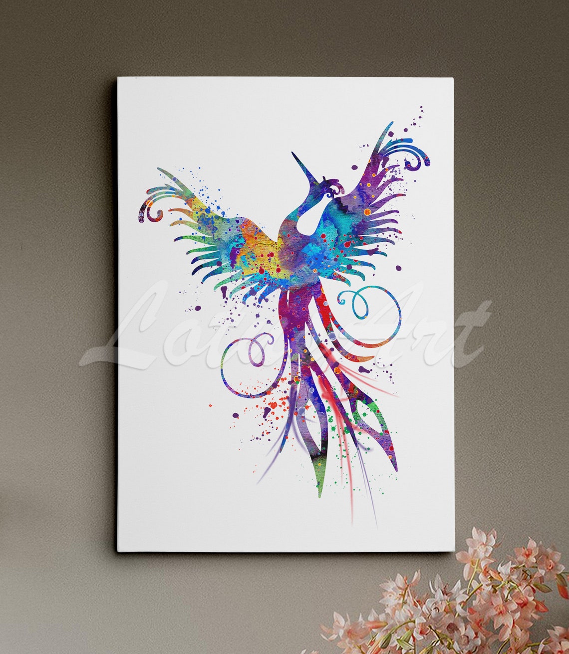 Phoenix Rising Rainbow Watercolor Mythical Bird Artwork Poster
