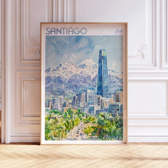 Santiago Chile Watercolor Cityscape Poster Print