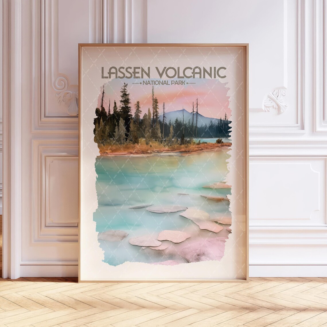 Lassen Volcanic National Park Watercolor Travel Poster