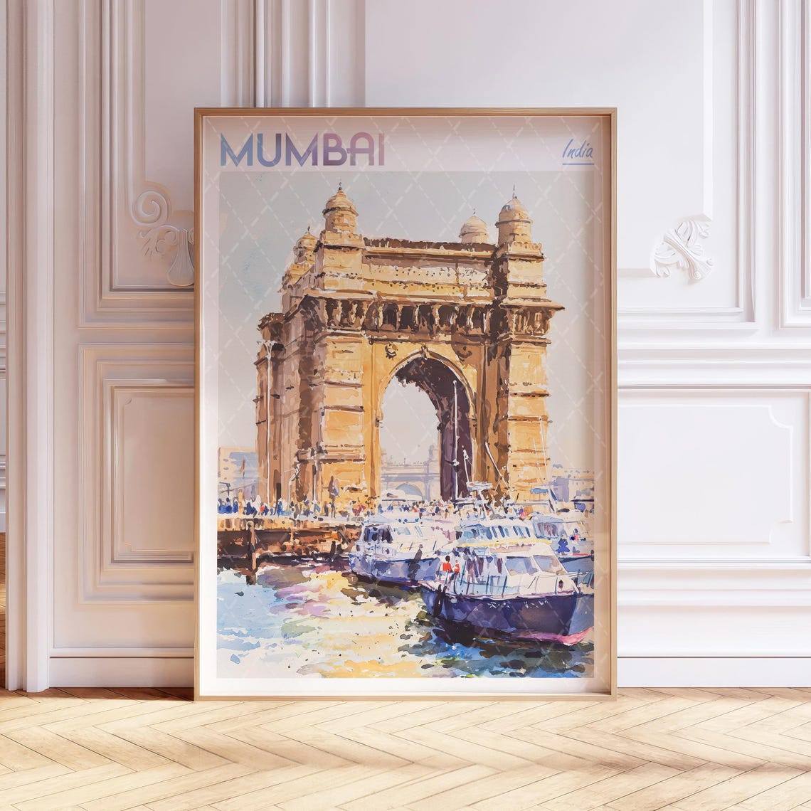 Mumbai Watercolor Travel Poster, India