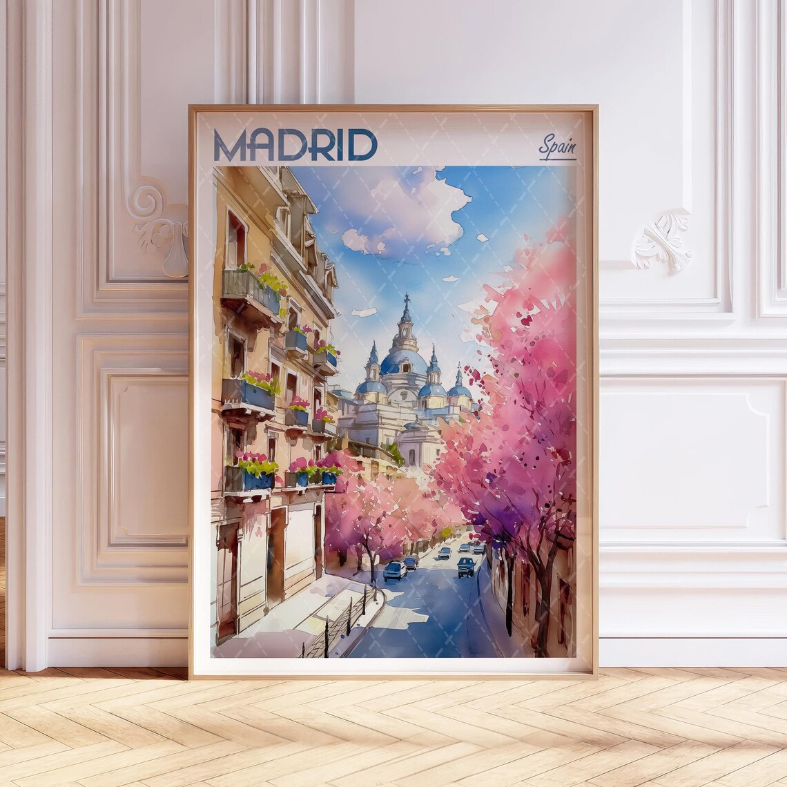 Madrid Watercolor Travel Poster, Spain City Print