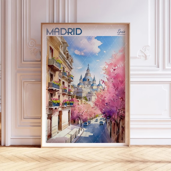 Madrid Watercolor Travel Poster, Spain City Print