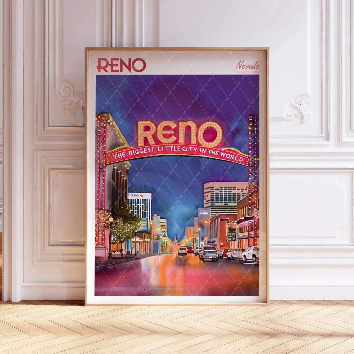 Reno Watercolor Art Print, Nevada Travel City