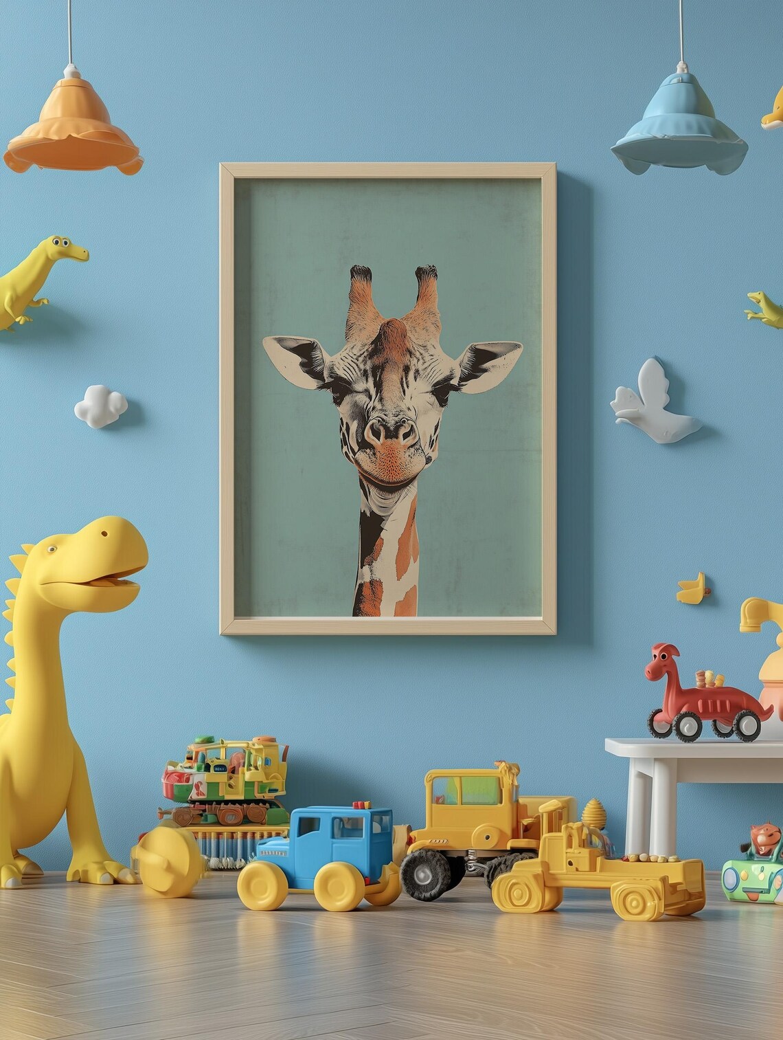 Giraffe Portrait On Teal Background Whimsical Nursery Safari Wall Art - Image 3